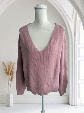 J CREW Pink Knit V Neck Sweater Size Large